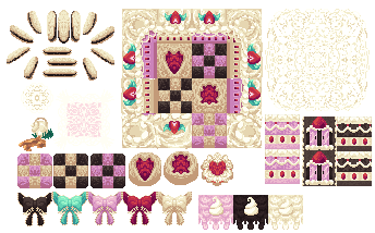 Concepts for pixel art floor patterns. Designed to look like they're made out of food.